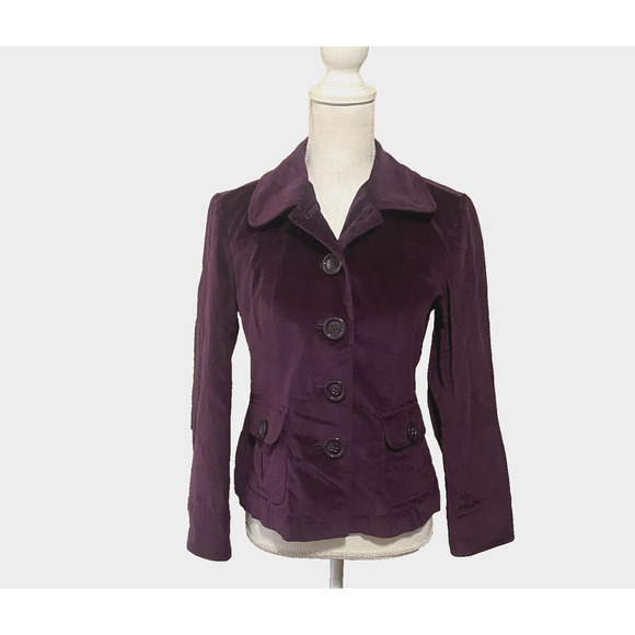Talbots Velvet Blazer Jacket Sz 8P Purple Fitted Lined Pockets Stretch Classy - Picture 1 of 9